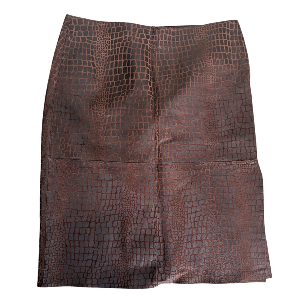 Max Studio Brown‎ Croc Embossed Leather Pencil Skirt High Waist A307H11 10